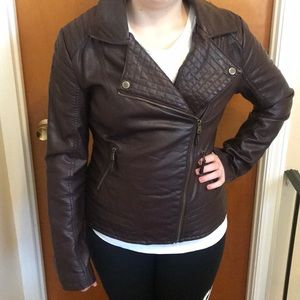 Jessica Simpson Quilted Brown Leather Jacket